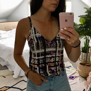 Amanda Uprichard Mixed Print Silk Tank